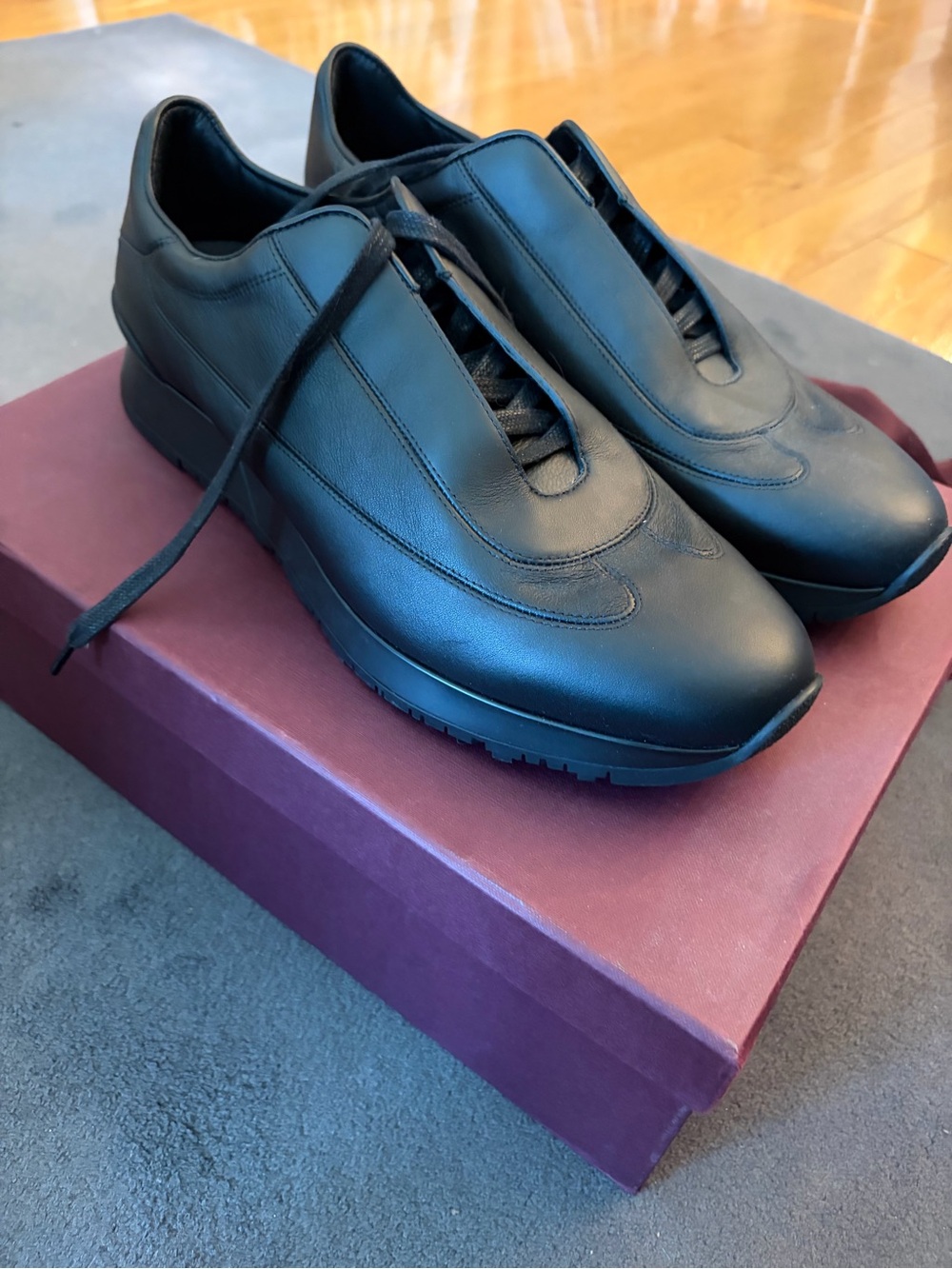 John Lobb Black Leather Lace-Up Sneakers
